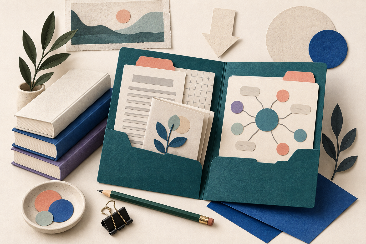 A reusable teaching folder holds a brief, evidence grid, booklet, and branching map.